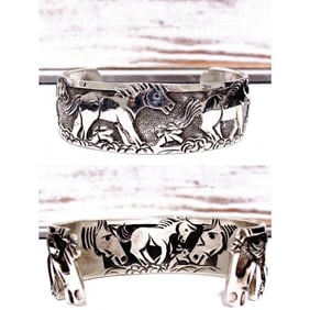 Navajo Horse Bracelet Lloyd Becenti Sterling Silver Double Sided 7" Wrist