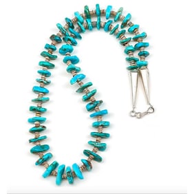 Navajo Turquoise Sterling Silver Shell Heishi Bead Necklace