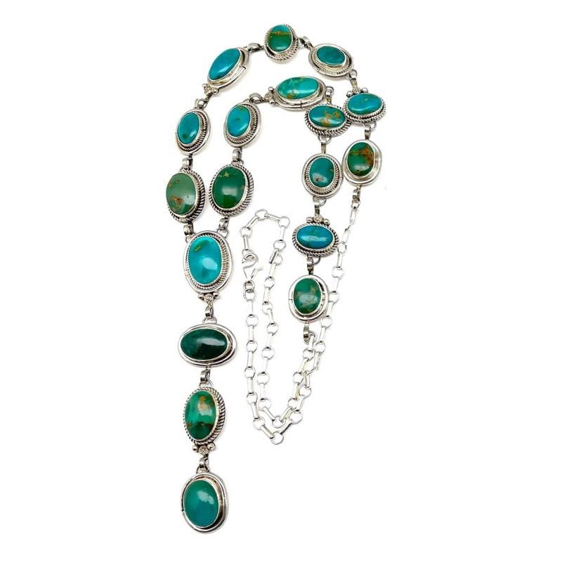 Huge Navajo Sonoran Gold & Royston Turquoise Lariat Necklace Sterling Silver 93G (1 of 5)