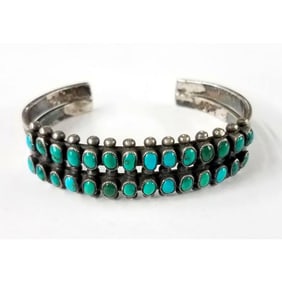 Old Pawn Zuni Snake Eye Turquoise Cuff Bracelet Sterling Silver
