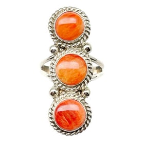 Navajo Orange Spiny Ring Size 7.5 Sterling Silver Native American Signed