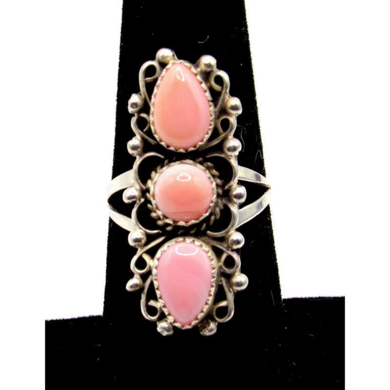 Navajo Pink Conch Ring Size 7 Sterling Silver J. Kee Native American (1 of 4)