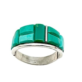 Navajo Turquoise Cobble Inlay Ring Sz 9 Sterling Silver Edison Yazzie