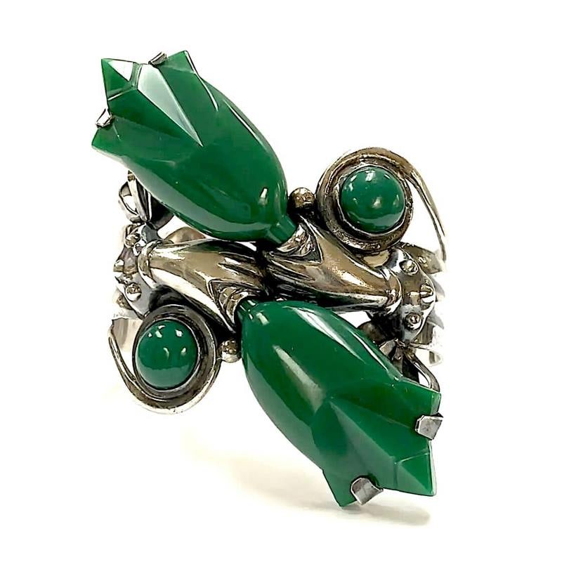 VTG Massive Taxco Mexico Cuff Bracelets Green Onyx Sterling Silver R Rivera (1 of 5)