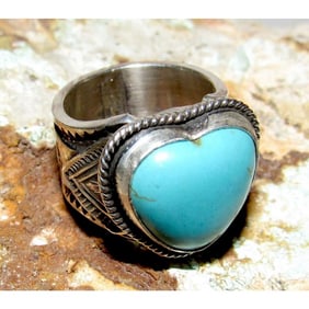 Navajo Turquoise Heart Ring B. Reeves Size 6.5 Sterling Silver Native
