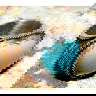 Navajo Turquoise Heart Ring B. Reeves Size 6.5 Sterling Silver Native: Fab Native American Navajo turquoise heart and sterling silver hand stamped ring with tribal design by the Navajo artist B. Reeves. The ring is size 6.5. Stamped sterling, signed by the artist on the