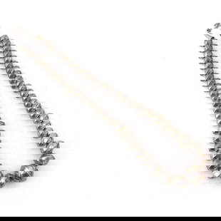 Navajo Pearls Necklace Sterling Silver Hand Stamped Design 22" Foxtail: Stunning Navajo pearls necklace. Hand etched, hand stamped design, strung on a sturdy foxtail chain. The sterling beads are larger in the center and gradually taper down at the ends. Each bead is stam