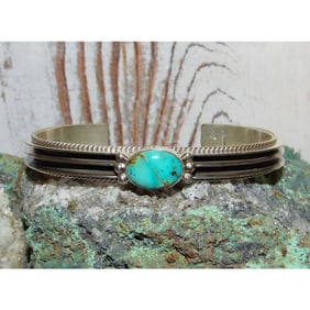 Navajo Royston Turquoise Sterling Silver Stacker Bracelet D. Yazzie