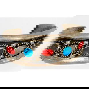 Old Pawn Navajo Turquoise Coral Statement Cuff Bracelet Sterling Silver: For your consideration is this stunning vintage Native American Navajo sterling silver, turquoise & coral statement cuff bracelet. This fabulous cuff features a hand etched design in sterling silver,