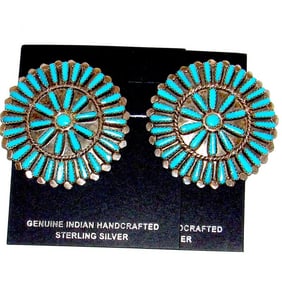Zuni Petit Point Turquoise Post Earrings Sterling V. Byjoe Vintage