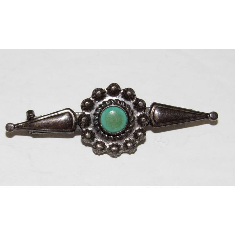 Old Pawn Fred Harvey Turquoise Sterling Silver Brooch. Native American (1 of 4)