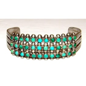 Old Pawn Zuni Snake Eye Turquoise Cuff Bracelet Sterling Silver