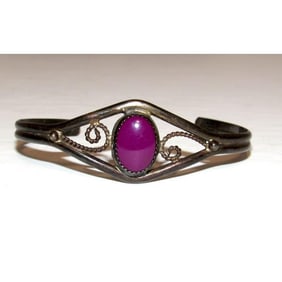 Vintage Navajo Sugilite Cuff Bracelet Sterling Silver Adjustable