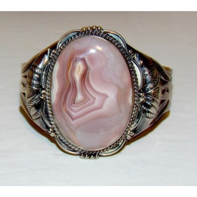 Old Pawn Navajo Pink Rhodochrosite Cuff Bracelet Ingot Sterling Silver Native