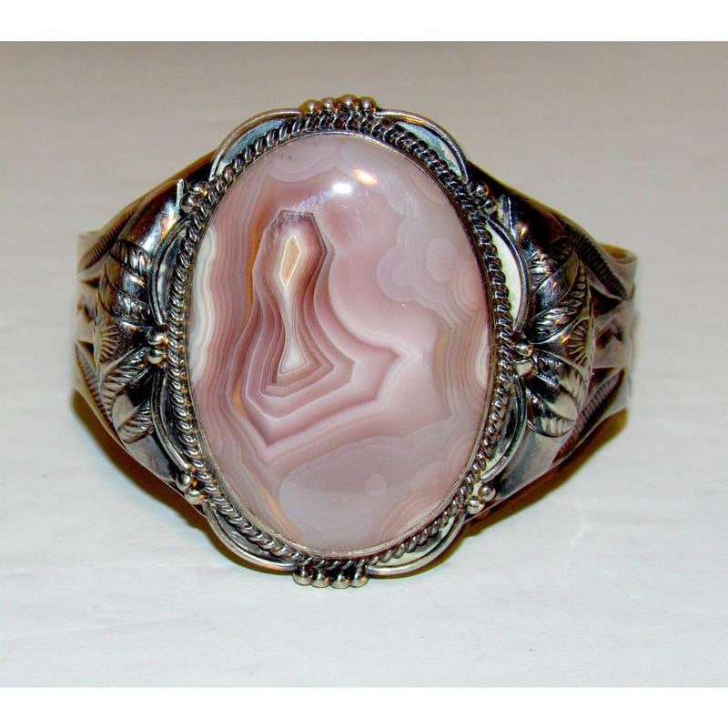 Old Pawn Navajo Pink Rhodochrosite Cuff Bracelet Ingot Sterling Silver Native (1 of 9)