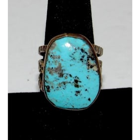 Navajo Blue Diamond Mine Turquoise Ring Sz 8 Sterling Silver R Vandiver