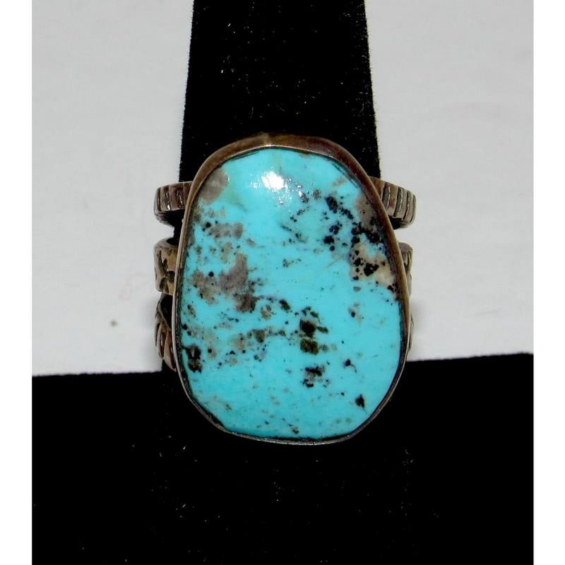 Navajo Blue Diamond Mine Turquoise Ring Sz 8 Sterling Silver R Vandiver (1 of 4)