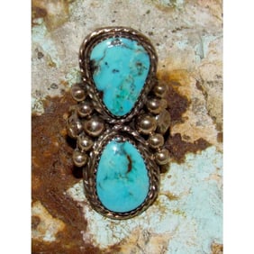 Navajo Royston Turquoise Statement Ring Sz 9 Sterling Silver