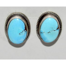 Navajo Golden Hills Turquoise Post Earrings Sterling Silver Tim Yazzie