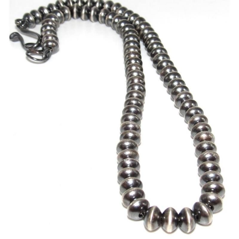 6mm Navajo Pearls Necklace Sterling Silver Saucer Beads Choker Necklace 18"L (1 of 3)