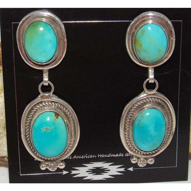 Navajo Royston Turquoise Dangle Earrings Sterling Silver R. Martinez (1 of 4)