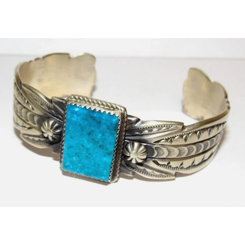 Navajo Kingman Turquoise Cuff Bracelet Ingot Sterling Silver V Cayatineto (1 of 7)
