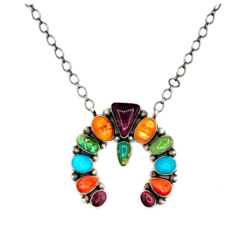 Navajo Mutli Stone Turquoise Spiny Sterling Naja Blossom Necklace (1 of 3)