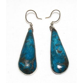 Navajo Morenci Turquoise Dangle Earrings Sterling Adam Fierro