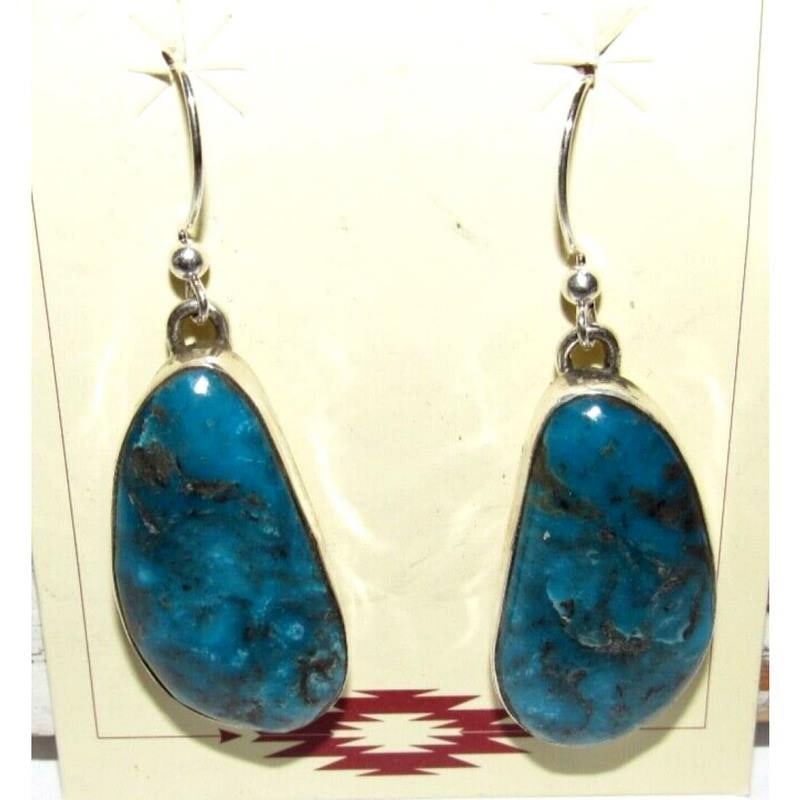 Navajo Morenci Turquoise Dangle Earrings Sterling Adam Fierro (1 of 7)