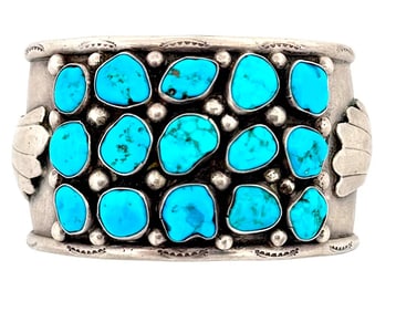 Old Pawn Navajo Kingman Turquoise Bracelet Beatrice Nez