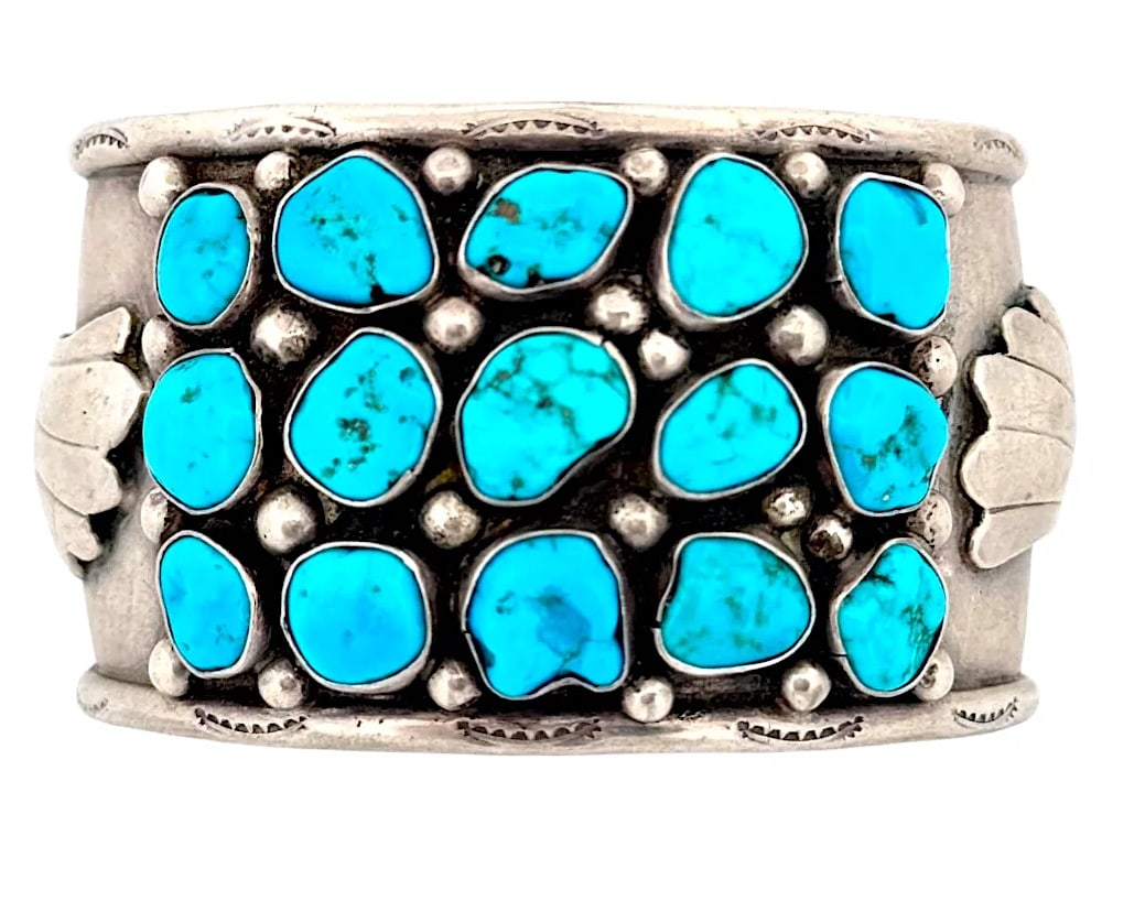 Old Pawn Navajo Kingman Turquoise Bracelet Beatrice Nez