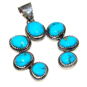 Navajo Kingman Turquoise Naja Pendant Sterling Silver Signed Native American