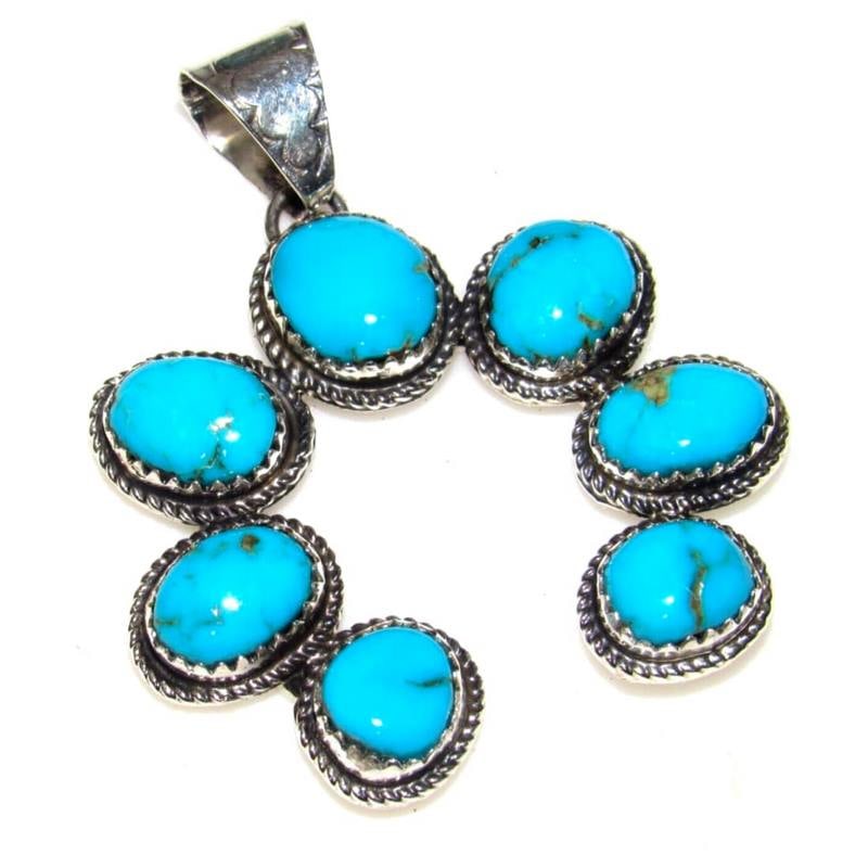Navajo Kingman Turquoise Naja Pendant Sterling Silver Signed Native American (1 of 5)