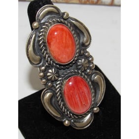 Massive Navajo Red Spiny Oyster Ring Sz 8 Sterling Silver J James