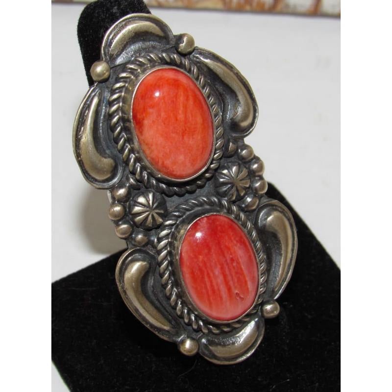 Massive Navajo Red Spiny Oyster Ring Sz 8 Sterling Silver J James (1 of 4)