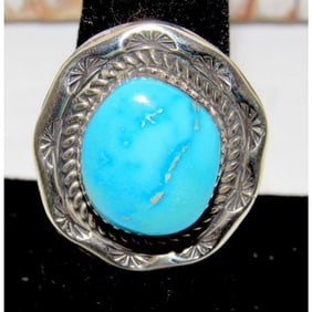 Navajo Blue Royston Turquoise Ring Size 7.5 Sterling Silver Signed