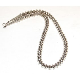 Vintage Navajo Pearls Necklace 10mm Hand Stamped Saucer Beads Sterling Silver