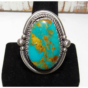 Navajo Royston Turquoise Statement Ring Sz 9 Sterling Silver R Yazzie