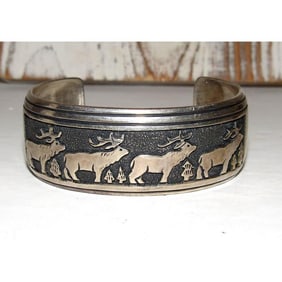 VTG Navajo Tommy Singer Elk Cuff Bracelet Sterling Silver