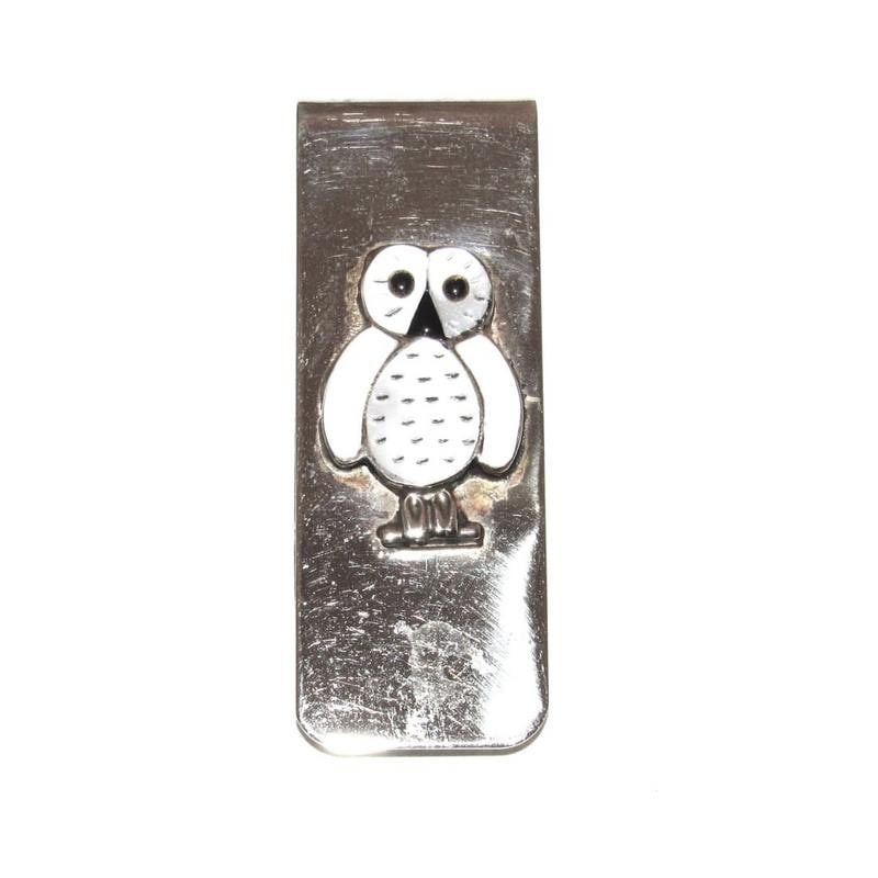 VTG Zuni Silver Snow Owl Inlay Money Clip Native American (1 of 3)