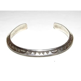 Navajo Sterling Carinated Ingot Double Sided Cuff Bracelet W Secatero