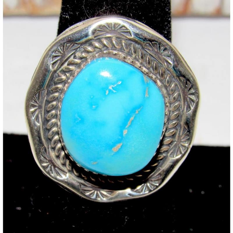 Navajo Blue Royston Turquoise Ring Size 7.5 Sterling Silver Signed (1 of 3)