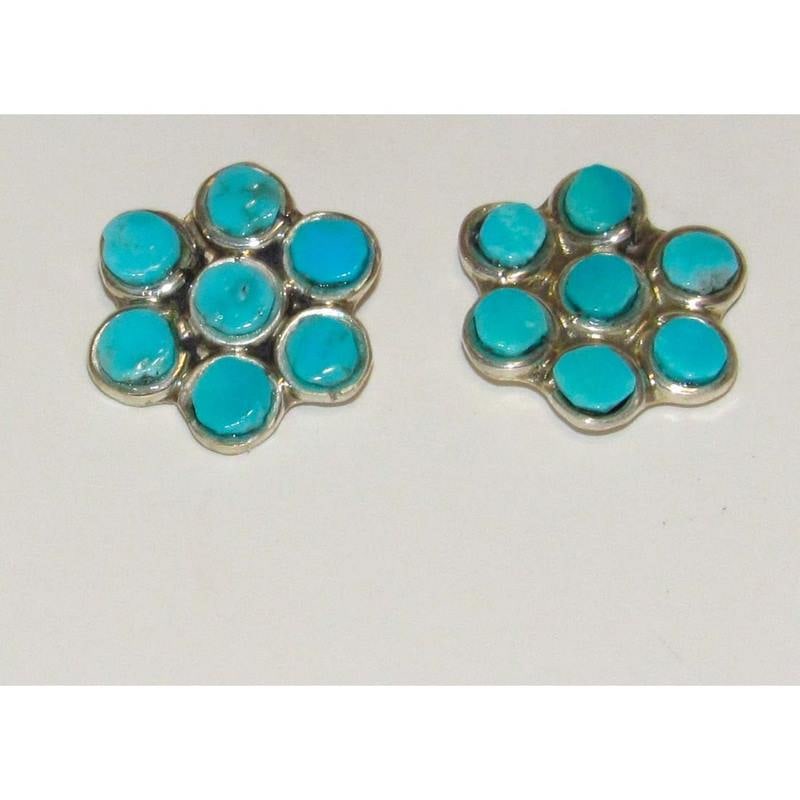Zuni Turquoise Small Cluster Post Earrings Snake Eye Design: For your consideration is a pair of these wonderful Native American Zuni sterling silver, Sleeping Beauty mine turquoise, small cluster post earrings. FREE SHIPPING ON ALL JEWELRY ORDERS WITHIN THE US