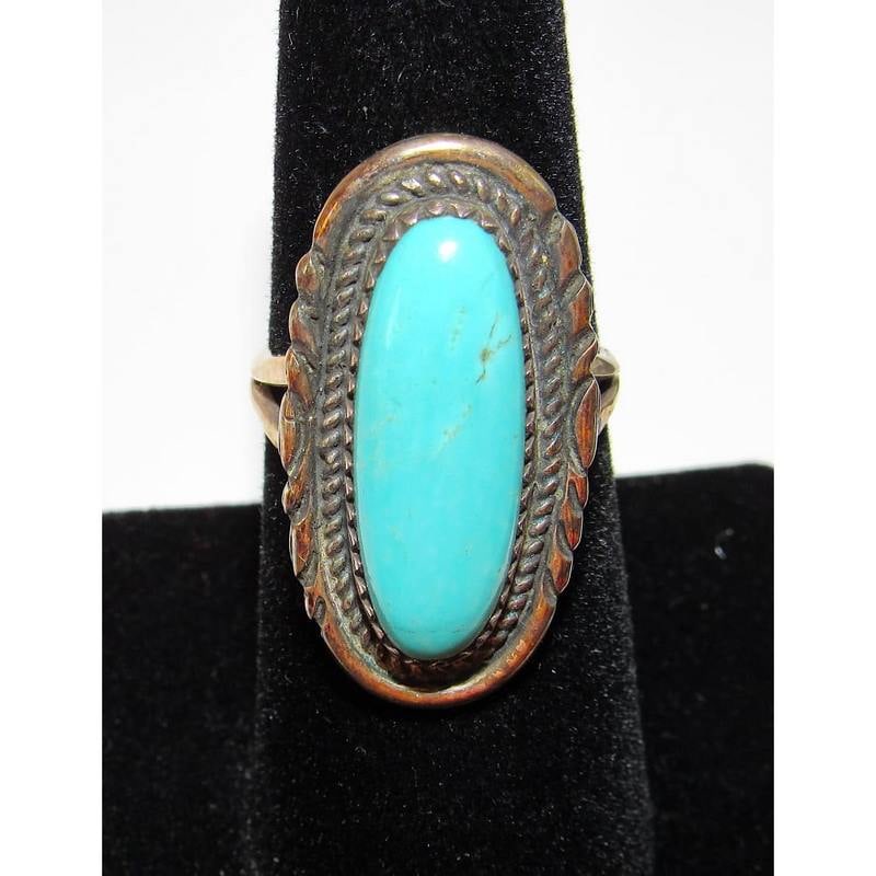 Navajo Royston Blue Turquoise Ring Size 7 Sterling Silver Signed (1 of 4)