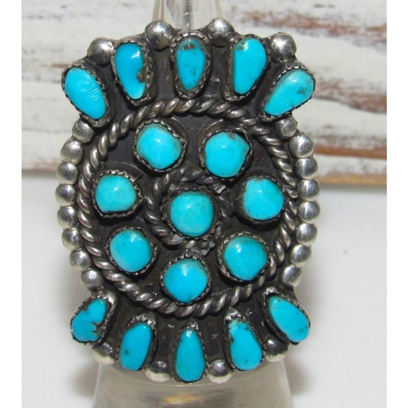 Vintage Navajo Cluster Ring Sz 5.5 Sterling Silver Blue Gem Mine Turquoise (1 of 5)