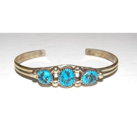 Navajo Kingman Turquoise Stacker Cuff Bracelet Sterling Silver