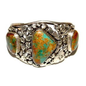 Navajo Royston Turquoise Statement Cuff Bracelet Sterling Silver Mary Chavez
