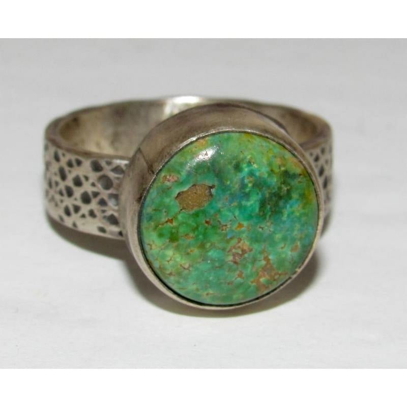 Navajo Sonoran Gold Turquoise Ring Sz 9 Sterling Silver Eli Skeets (1 of 5)