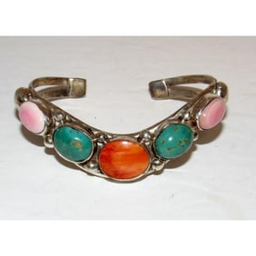 Navajo Dave Lister Turquoise Spiny Cuff Bracelet Sterling Silver
