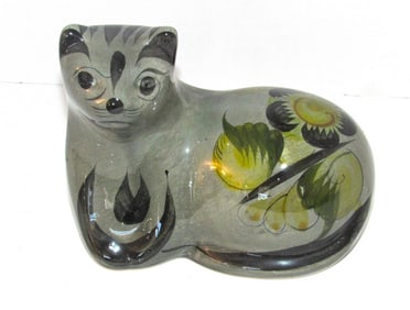 Mexican Glazed Tonala Pottery Cat Figurine